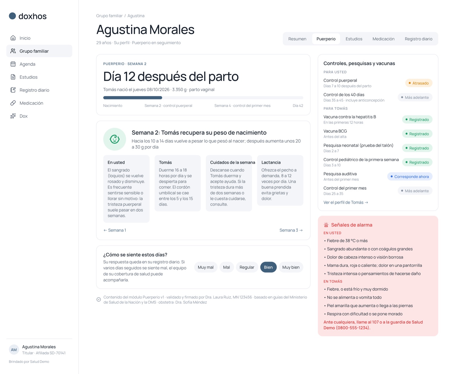 Módulo de puerperio: el día, la semana y los controles de la madre y el bebé