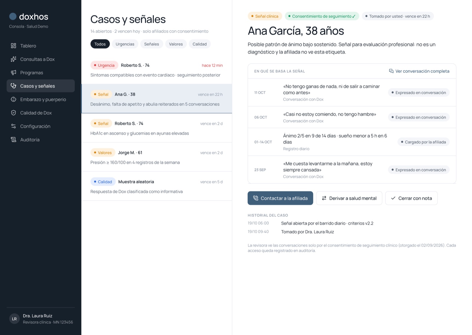 Casos y señales para la revisión clínica